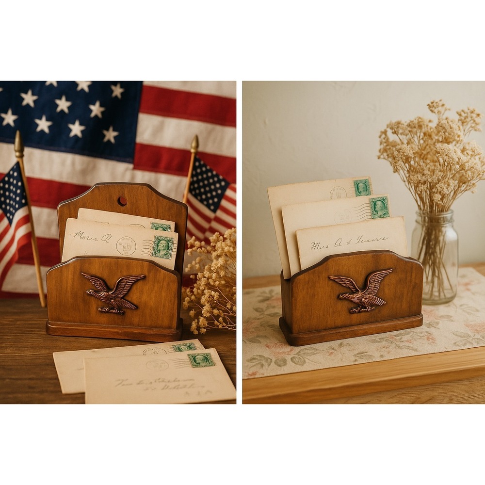 Vintage Wooden Mail Letter Holder with Eagle – Wall Mount Organizer Japan